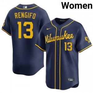 Navy Luis Rengifo #13 Brewers Baseball Stitched Jersey | MLB Women Fit 25155144
