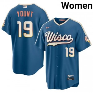 Robin Yount #19 Brewers City Connect Baseball Jersey | Authentic Women Blue Sewn Edition 23475587