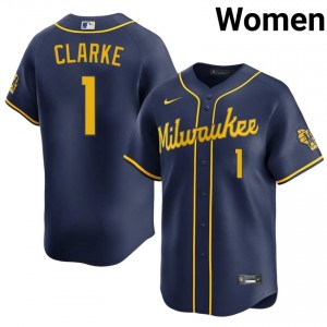 Navy Taylor Clarke #1 MIL Brewers Baseball Stitched Jersey | Iconic Women Fit 52940690