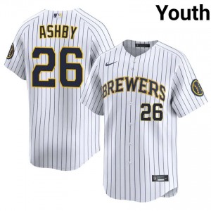 Brew Crew Aaron Ashby #26 White Youth Baseball Jersey | 2026 Season Gameday 75357055