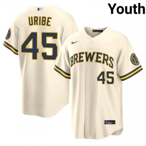 Cream Abner Uribe #45 Brewers Baseball Stitched Jersey | Pro-Grade Youth Fit 58147524