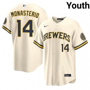 Andruw Monasterio #14 Brew Crew Baseball Jersey | Exclusive Youth Cream Embroidery Edition 87264124