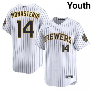 #14 Andruw Monasterio Gameday Youth Baseball Jersey | Brewers White Fan Gear 88553985