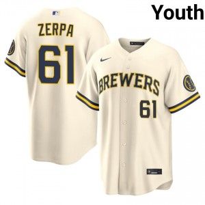 Angel Zerpa #61 Milwaukee Brewers Baseball Jersey | Game Youth Cream Embroidery Edition 75400179