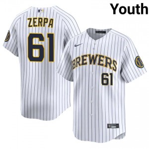 #61 Angel Zerpa Official Youth Baseball Jersey | Milwaukee White Fan Gear 83224975