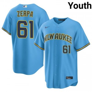 Light Blue Angel Zerpa #61 Brewers Baseball Sewn Jersey | Gameday Youth Fit 16402895