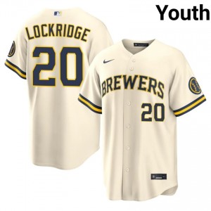 #20 Brandon Lockridge Official Youth Baseball Jersey | Brewers Cream Fan Gear 29520311