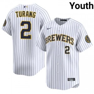 Brice Turang #2 Milwaukee Baseball Jersey | Gameday Youth White Sewn Edition 19397603