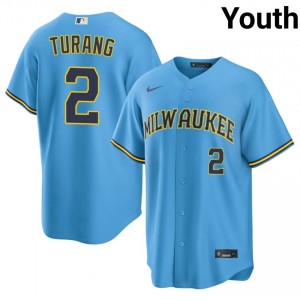 #2 Brice Turang Premium Youth Baseball Jersey | Brewers Light Blue Fan Gear 72945491