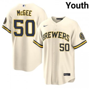 #50 Easton McGee Limited Youth Baseball Jersey | Milwaukee Brewers Cream Fan Gear 99648619