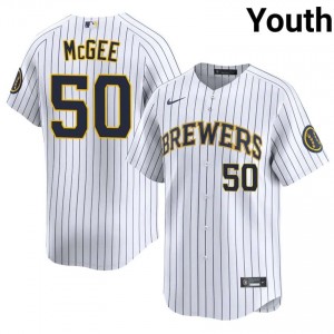 White Easton McGee #50 Milwaukee Baseball Sewn Jersey | Authentic Youth Fit 21755838