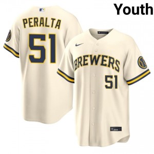 Cream Freddy Peralta #51 MIL Brewers Baseball Stitched Jersey | Durable Youth Fit 81620911