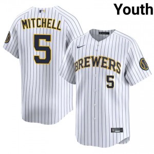 Garrett Mitchell #5 Brew Crew Baseball Jersey | Officially Licensed Youth White Embroidery Edition 10783066