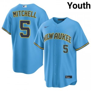#5 Garrett Mitchell Limited Youth Baseball Jersey | Milwaukee Light Blue Fan Gear 38381092