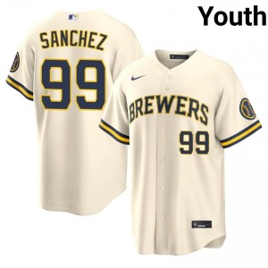Cream Gary Sanchez #99 Brewers Baseball Sewn Jersey | Authentic Youth Fit 37078158