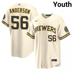 #56 Grant Anderson Premium Youth Baseball Jersey | Brew Crew Cream Fan Gear 47639725