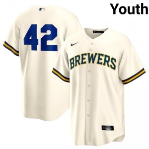 #42 Jackie Robinson Day Exclusive Youth Baseball Jersey | Brewers White Fan Gear 32587996
