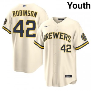 Milwaukee Jackie Robinson #42 Cream Youth Baseball Jersey | 2026 Season Limited 15691082