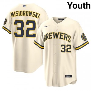 Brewers Jacob Misiorowski #32 Cream Youth Baseball Jersey | 2026 Season Game-Day 42372043