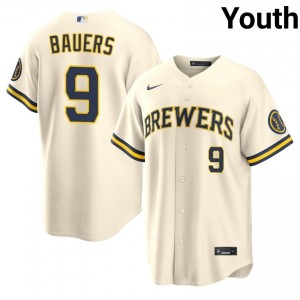 Brew Crew Jake Bauers #9 Cream Youth Baseball Jersey | 2026 Season Officially Licensed 55556719