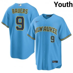 #9 Jake Bauers Authentic Youth Baseball Jersey | Brewers Light Blue Fan Gear 77773188