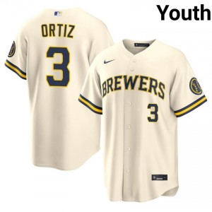 #3 Joey Ortiz Durable Youth Baseball Jersey | Brewers Cream Fan Gear 16679379