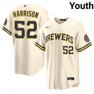 Kyle Harrison #52 Milwaukee Baseball Jersey | Official Youth Cream Stitch Edition 66320318