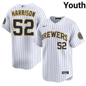 #52 Kyle Harrison Replica Youth Baseball Jersey | Brewers White Fan Gear 85260486