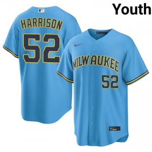 Light Blue Kyle Harrison #52 MIL Brewers Baseball Stitched Jersey | MLB Youth Fit 52938750