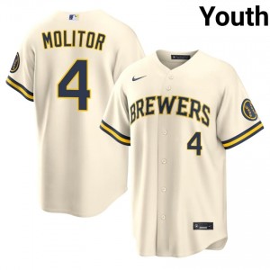 Brewers Paul Molitor #4 Cream Youth Baseball Jersey | 2026 Season Authentic 13986393