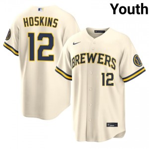 Brewers Rhys Hoskins #12 Cream Youth Baseball Jersey | 2026 Season Premium 39923775