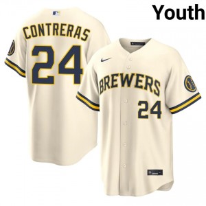 #24 William Contreras Replica Youth Baseball Jersey | MIL Brewers Cream Fan Gear 28692903