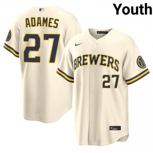 #27 Willy Adames Professional Youth Baseball Jersey | Milwaukee Brewers Cream Fan Gear 75252775