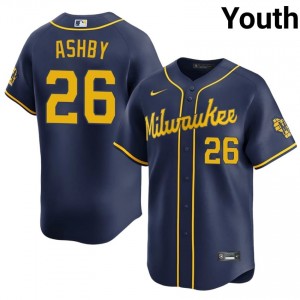 #26 Aaron Ashby Pro-Grade Youth Baseball Jersey | Brewers Navy Fan Gear 89024009