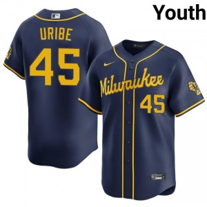 #45 Abner Uribe Premium Youth Baseball Jersey | Milwaukee Navy Fan Gear 47223079