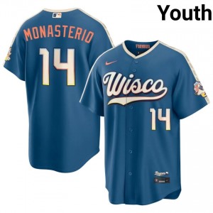 #14 Andruw Monasterio Classic Youth City Connect Baseball Jersey | Milwaukee Blue Fan Gear 45146383