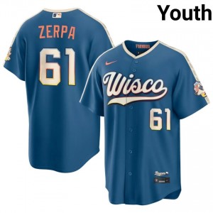 #61 Angel Zerpa Exclusive Youth City Connect Baseball Jersey | Brew Crew Blue Fan Gear 22374360