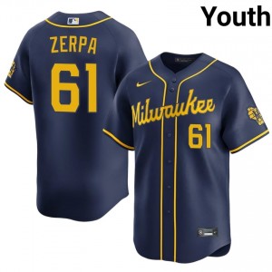 MIL Brewers Angel Zerpa #61 Navy Youth Baseball Jersey | 2026 Season MLB 73631318