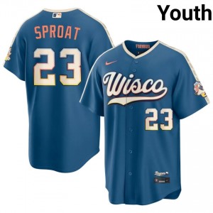 Blue Brandon Sproat #23 Milwaukee Brewers Baseball City Connect Embroidery Jersey | Professional Youth Fit 61554105