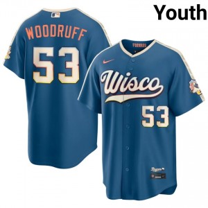 Brandon Woodruff #53 Brewers City Connect Baseball Jersey | Premium Youth Blue Stitch Edition 45736106