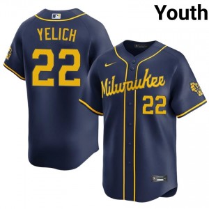 Christian Yelich #22 Milwaukee Brewers Baseball Jersey | Professional Youth Navy Embroidery Edition 21370340
