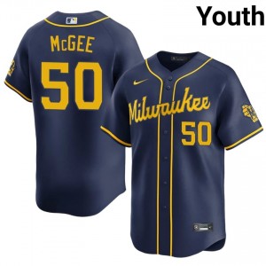 Easton McGee #50 MIL Brewers Baseball Jersey | Replica Youth Navy Stitched Edition 73425449