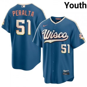 Milwaukee Brewers Freddy Peralta #51 Blue Youth City Connect Baseball Jersey | 2026 Season Game-Day 23380587