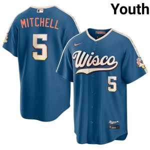 Garrett Mitchell #5 Milwaukee Brewers City Connect Baseball Jersey | Replica Youth Blue Stitched Edition 70316342