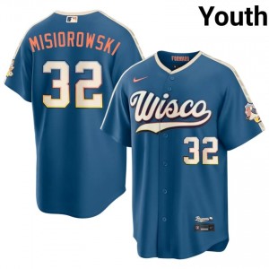 Jacob Misiorowski #32 Brewers City Connect Baseball Jersey | Authentic Youth Blue Sewn Edition 94354807
