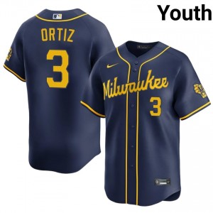 Joey Ortiz #3 Milwaukee Baseball Jersey | Genuine Youth Navy Sewn Edition 80155693