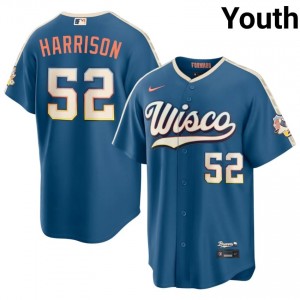 #52 Kyle Harrison Gameday Youth City Connect Baseball Jersey | Brewers Blue Fan Gear 18903674