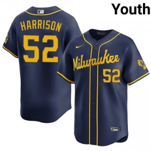 Milwaukee Brewers Kyle Harrison #52 Navy Youth Baseball Jersey | 2026 Season Game 25324819