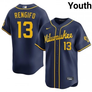 #13 Luis Rengifo Classic Youth Baseball Jersey | Milwaukee Brewers Navy Fan Gear 87516217