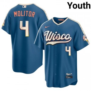 Paul Molitor #4 MIL Brewers City Connect Baseball Jersey | Official Youth Blue Stitch Edition 86584207